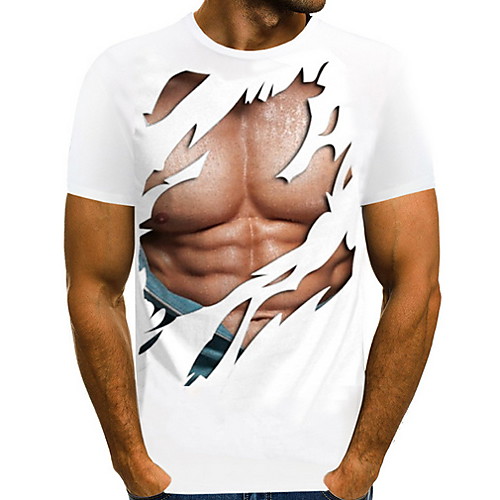 

Men's Graphic Muscle Print T-shirt Round Neck White