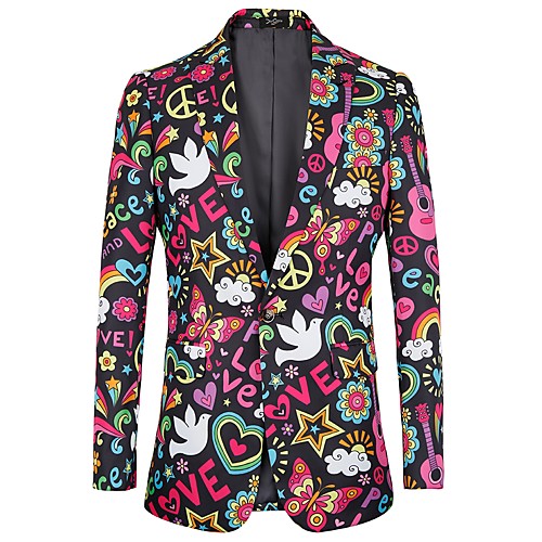 

Men's Suits Jacket Floral Letter Print Tops Fuchsia