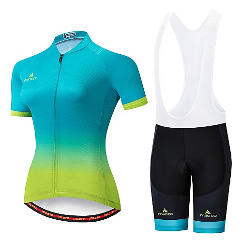 

Miloto Women's Short Sleeve Cycling Jersey with Bib Shorts Blue / White Black / Green Bike Padded Shorts / Chamois Clothing Suit Breathable 3D Pad Moisture Wicking Reflective Strips Sports Lycra