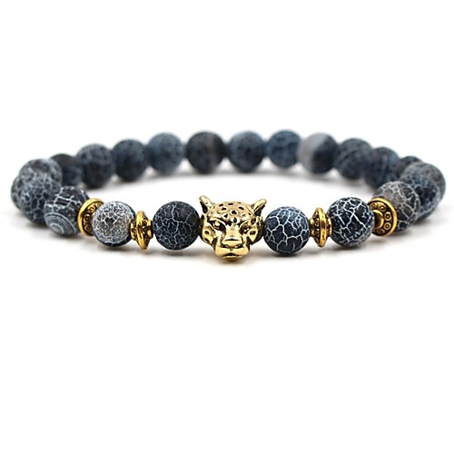 

Men's Women's Silver Gold Natural Stone Bead Bracelet Beaded Cathedral Animal Panther Hip-Hop Stone Bracelet Jewelry Gold / Silver For Wedding Ceremony