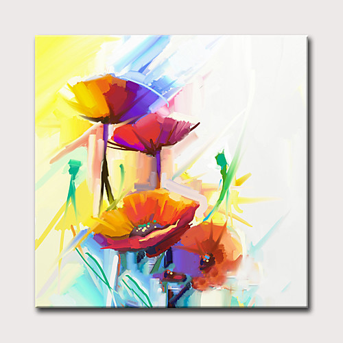 

Oil Painting Hand Painted Square Abstract Floral / Botanical Classic Modern Rolled Canvas (No Frame)