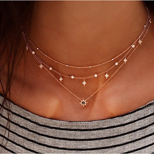 

Women's Layered Necklace Stacking Stackable Star North Star European Fashion Elegant Chrome Imitation Diamond Gold 30 cm Necklace Jewelry 1pc For Daily Date