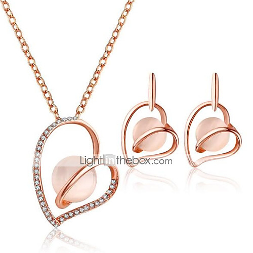 

Women's Drop Earrings Pendant Necklace 3D Heart Hollow Heart Stylish Unique Design Rhinestone Earrings Jewelry Pink For Daily Evening Party 1 set