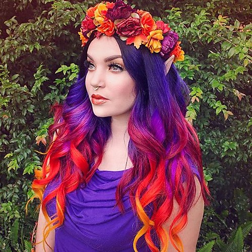 

Synthetic Wig Curly Body Wave Middle Part Wig Long Purple / Blue Synthetic Hair 26 inch Women's Classic Synthetic Easy dressing Purple