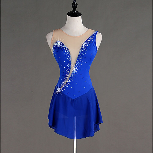 

Figure Skating Dress Women's Girls' Ice Skating Dress Royal Blue Spandex Stretch Yarn Skating Wear Quick Dry Anatomic Design Handmade Classic Sleeveless Ice Skating Figure Skating