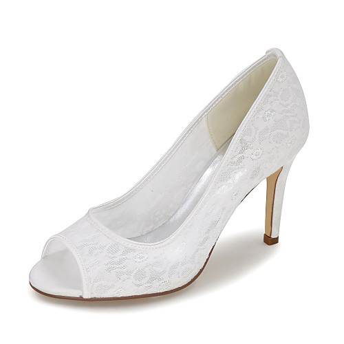 

Women's Wedding Shoes Spring / Summer Stiletto Heel Peep Toe Minimalism Wedding Party & Evening Solid Colored Satin / Mesh White / Black / Red
