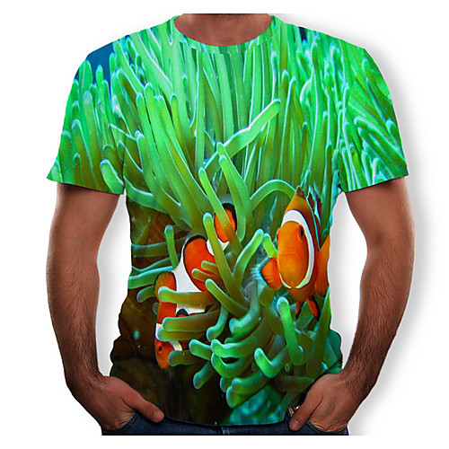 

Men's Graphic T-shirt - Cotton Round Neck Blue / Green / Navy Blue / Gray