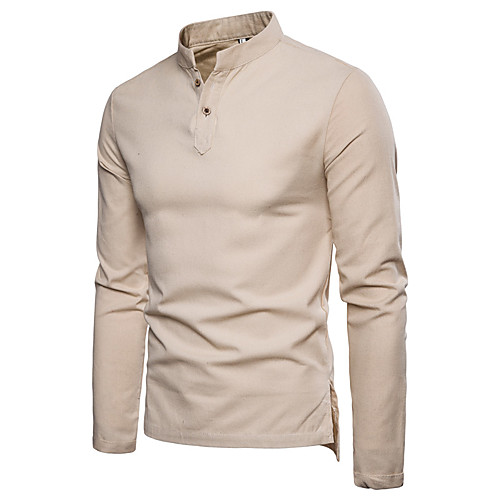 

Men's Plus Size Solid Colored Shirt - Linen Standing Collar White / Black / Blue / Army Green / Orange / Dark Gray / Beige