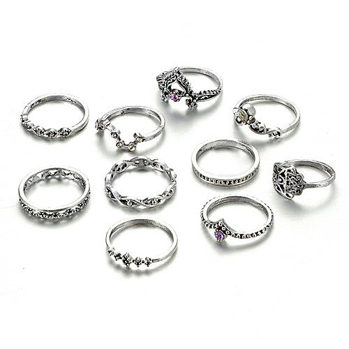 

Women's Ring Set Midi Rings Stackable Rings 10pcs Silver Alloy Round Stylish Unique Design Vintage Date Street Jewelry Vintage Style