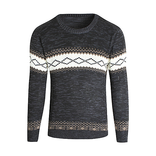 

Men's Basic Geometric Pullover Long Sleeve Skinny Regular Sweater Cardigans Round Neck Spring Fall Winter White Black Blue / Weekend