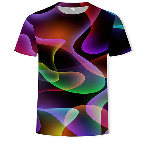 

Men's 3D Graphic Print T-shirt Basic Street chic Casual / Daily Plus Size Round Neck Rainbow / Summer / Short Sleeve