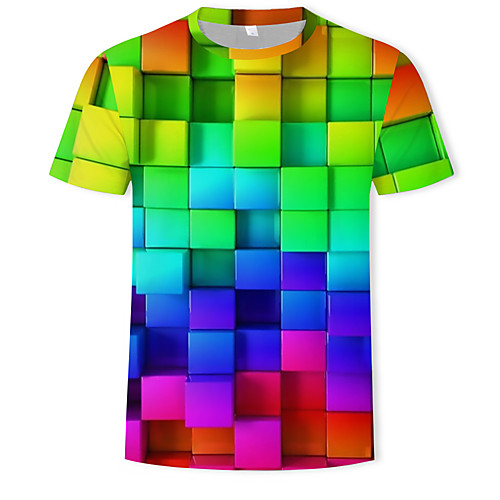 

Men's Geometric 3D Print T-shirt Daily Casual Round Neck Rainbow / Summer / Short Sleeve