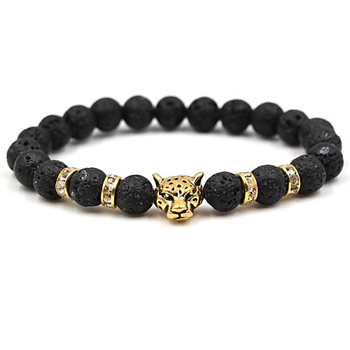 

Men's Women's Silver Gold Natural Stone Bead Bracelet Beaded Animal Panther Hip-Hop Stone Bracelet Jewelry Gold / Silver For Wedding Ceremony