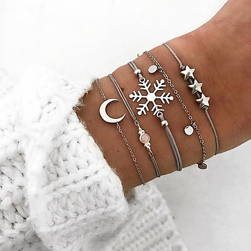 

5pcs Women's Chain Bracelet Pendant Bracelet Layered Moon Star Snowflake Korean Cute Alloy Bracelet Jewelry Silver For Party Daily Night out&Special occasion