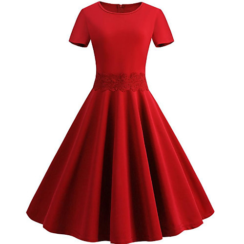 

Women's Swing Dress Red Short Sleeve Round Neck S M L XL XXL