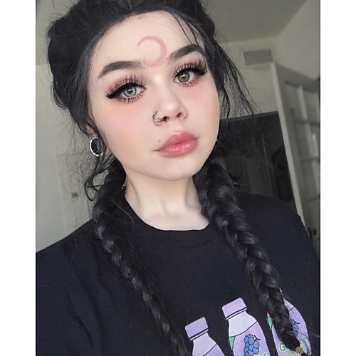 

Synthetic Lace Front Wig Plaited Layered Haircut Lace Front Wig Long Natural Black Synthetic Hair 24 inch Women's Women Black Sylvia