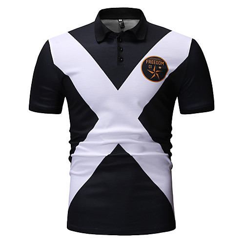 

Men's Color Block Black & White Print Polo Business Work Black / Navy Blue