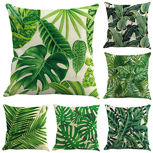 

Set of 6 Cotton / Linen Pillow Case, Botanical Leaf Contemporary Holiday Tropical Throw Pillow