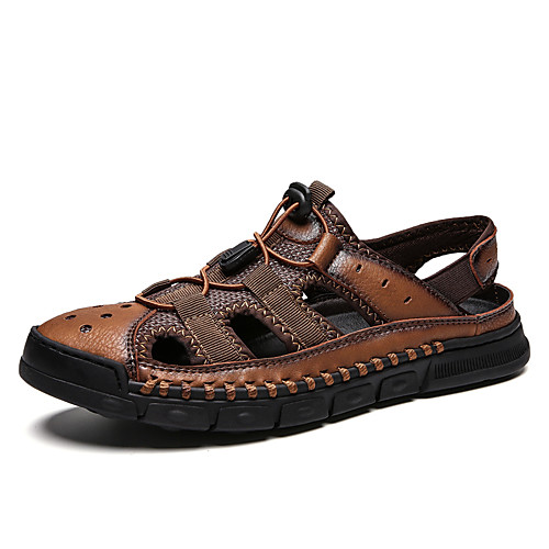 

Men's Summer Casual Daily Sandals Walking Shoes Microfiber Breathable Black / Khaki / Brown