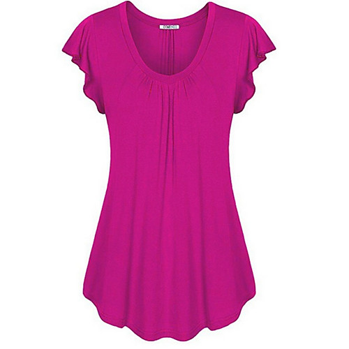 

2019 New Arrival T-shirts Women's Plus Size T-shirt - Solid Colored Camisas Mujer Chemise Femme Ruffle Fuchsia XXXXL