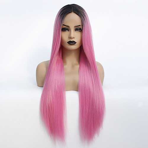 

Synthetic Lace Front Wig Straight Middle Part Lace Front Wig Ombre Long Black / Pink Synthetic Hair 22-26 inch Women's Heat Resistant Women Dark Roots Ombre / Glueless