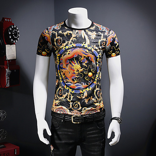 

Men's T-shirt - Color Block Print Round Neck Black