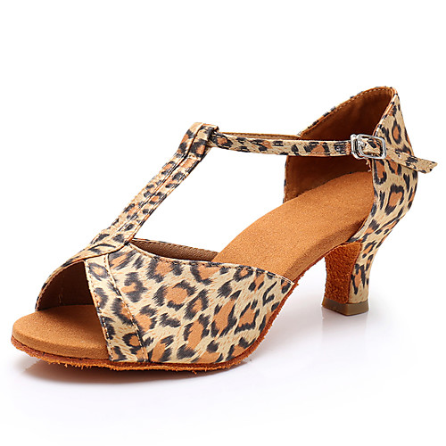 

Women's Latin Shoes Salsa Shoes Heel Buckle Thick Heel Black / Gold Leopard Black Buckle