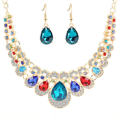 

Women's Crystal Drop Earrings Bib necklace Bib Pear Classic Vintage European Elegant Color Imitation Diamond Earrings Jewelry Red / Blue / Champagne For Party Ceremony Evening Party Festival 3pcs