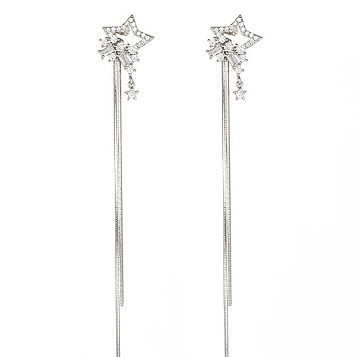 

Women's Cubic Zirconia Drop Earrings Hanging Earrings Tassel Fringe Star Dangling Elegant Korean Fashion Earrings Jewelry Silver For Party Evening Party 1 Pair