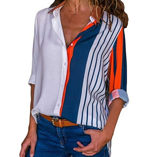 

2020 Hot Sale Shirts Women's Plus Size Shirt - Striped Shirt Collar Camisas Mujer Chemise Femme White XXXL