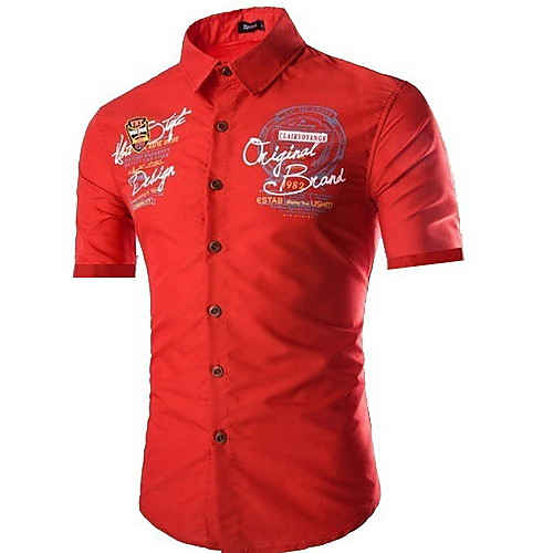 

Men's Letter Slim Shirt White / Black / Blue / Red / Royal Blue / Short Sleeve