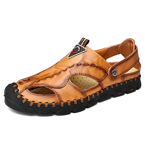 

Men's Fall / Spring & Summer Casual Daily Outdoor Sandals Nappa Leather Breathable Non-slipping Shock Absorbing Black / Burgundy / Brown