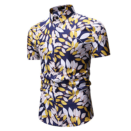 

Men's Shirt Trees / Leaves Print Short Sleeve Tops White Gold