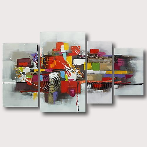 

Oil Painting Hand Painted - Abstract Comtemporary Modern Stretched Canvas / Four Panels