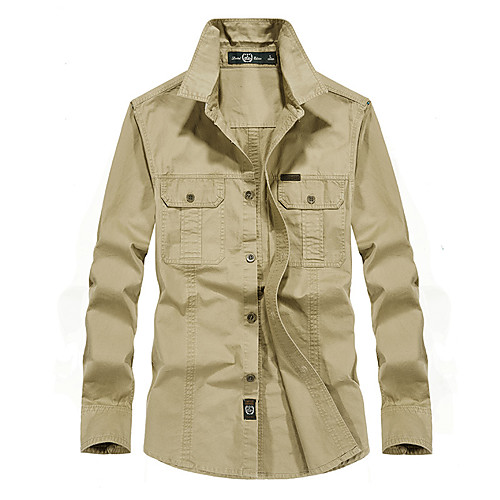 

Men's Hiking Shirt / Button Down Shirts Long Sleeve Outdoor Breathable Comfortable Wear Resistance Multi Pocket Shirt Top Autumn / Fall Spring 100% Cotton Camping / Hiking Hunting Climbing Army Green