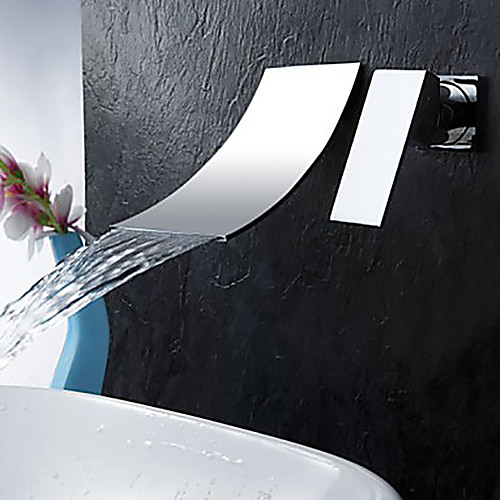 

Bathroom Sink Faucet - Waterfall Chrome Wall Mounted Single Handle Two HolesBath Taps