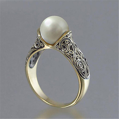 

Women's Band Ring Ring Pearl 1pc Yellow Copper 14K Gold Plated Geometric Vintage European Romantic Party Gift Jewelry Vintage Style Cool