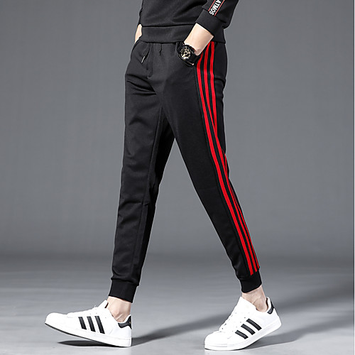 

Men's Basic / Street chic Chinos wfh Sweatpants - Solid Colored / Striped Drawstring / Beam Foot White Red M L XL