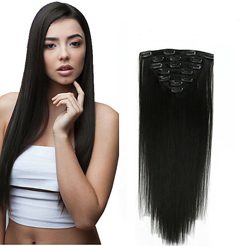 

Clip In Human Hair Extensions Straight Virgin Human Hair Human Hair Extensions 14-20 inch Natural Medium Brown / Strawberry Blonde