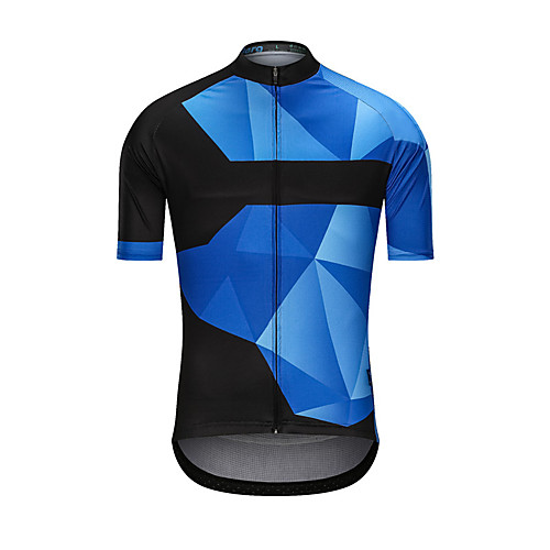 

Men's Short Sleeve Cycling Jersey Blue Patchwork Bike Jersey Top Sports Clothing Apparel / High Elasticity