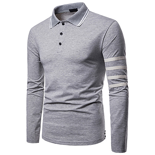 

Men's Polo Solid Colored Patchwork Long Sleeve Daily Tops Business Basic White Black Gray