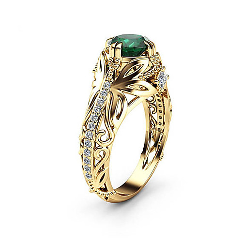 

Women's Ring Promise Ring Synthetic Emerald 1pc Gold Imitation Diamond Alloy Round Asian Luxury Unique Design Engagement Gift Jewelry Classic Retro Drop Cool