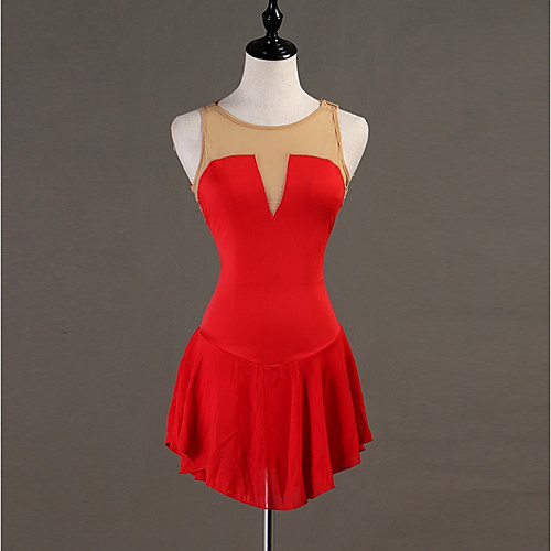 

Figure Skating Dress Women's Girls' Ice Skating Dress Red Spandex Stretch Yarn Skating Wear Quick Dry Anatomic Design Handmade Classic Sleeveless Ice Skating Figure Skating