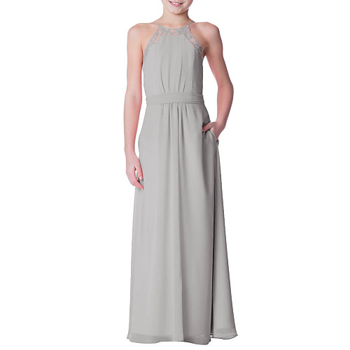 

A-Line Crew Neck Floor Length Chiffon Junior Bridesmaid Dress with Bandage