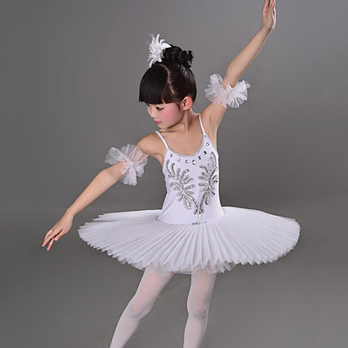 

Kids' Dancewear Ballet Dress Split Joint Crystals / Rhinestones Paillette Girls' Training Performance Sleeveless Mesh Polyester