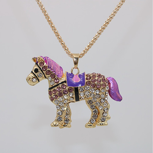 

Women's Pendant Necklace Statement Necklace Classic Horse Animal Unique Design Classic Fashion Modern Gold Plated Chrome Purple Red Light Green Blue Pink 70 cm Necklace Jewelry 1pc For Carnival