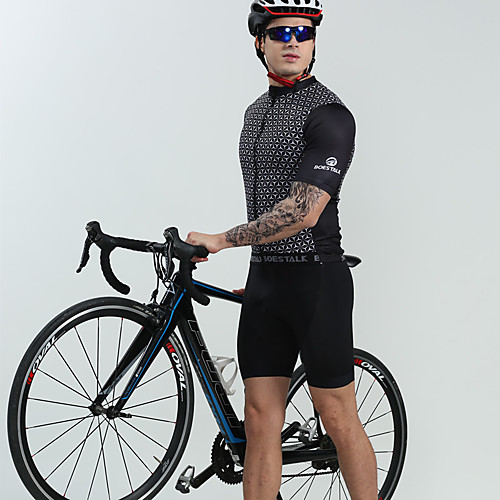 

BOESTALK Men's Short Sleeve Cycling Jersey with Bib Shorts White Black Floral Botanical Bike Breathable Back Pocket Sports Spandex Plaid / Check Mountain Bike MTB Road Bike Cycling Clothing Apparel