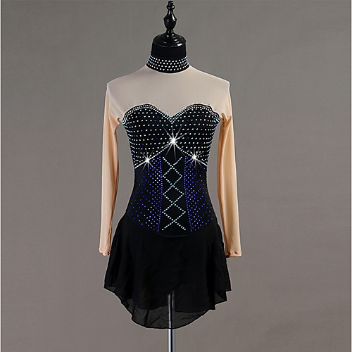 

Figure Skating Dress Women's Girls' Ice Skating Dress Black Spandex Stretch Yarn Skating Wear Quick Dry Anatomic Design Handmade Classic Long Sleeve Ice Skating Figure Skating