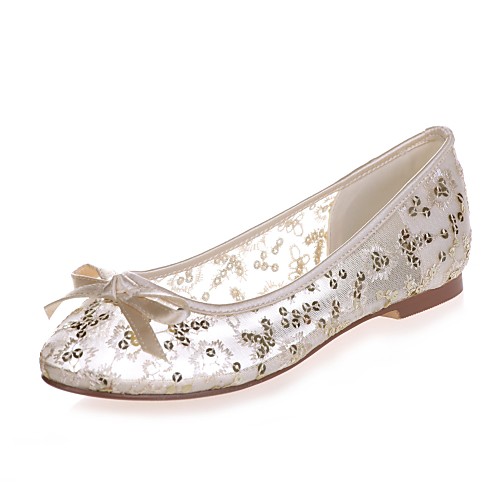 

Women's Wedding Shoes Plus Size Flat Heel Round Toe Sweet Wedding Party & Evening Lace Sequin Floral White Red Blue