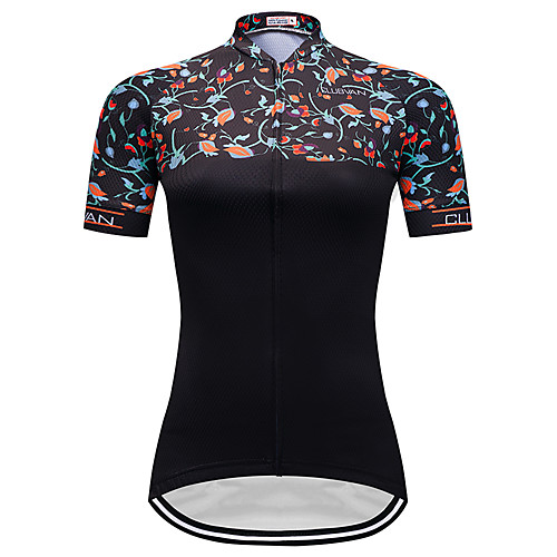 

Women's Short Sleeve Cycling Jersey Black Floral Botanical Plus Size Bike Jersey Top Mountain Bike MTB Road Bike Cycling Breathable Quick Dry Sports Clothing Apparel / Micro-elastic